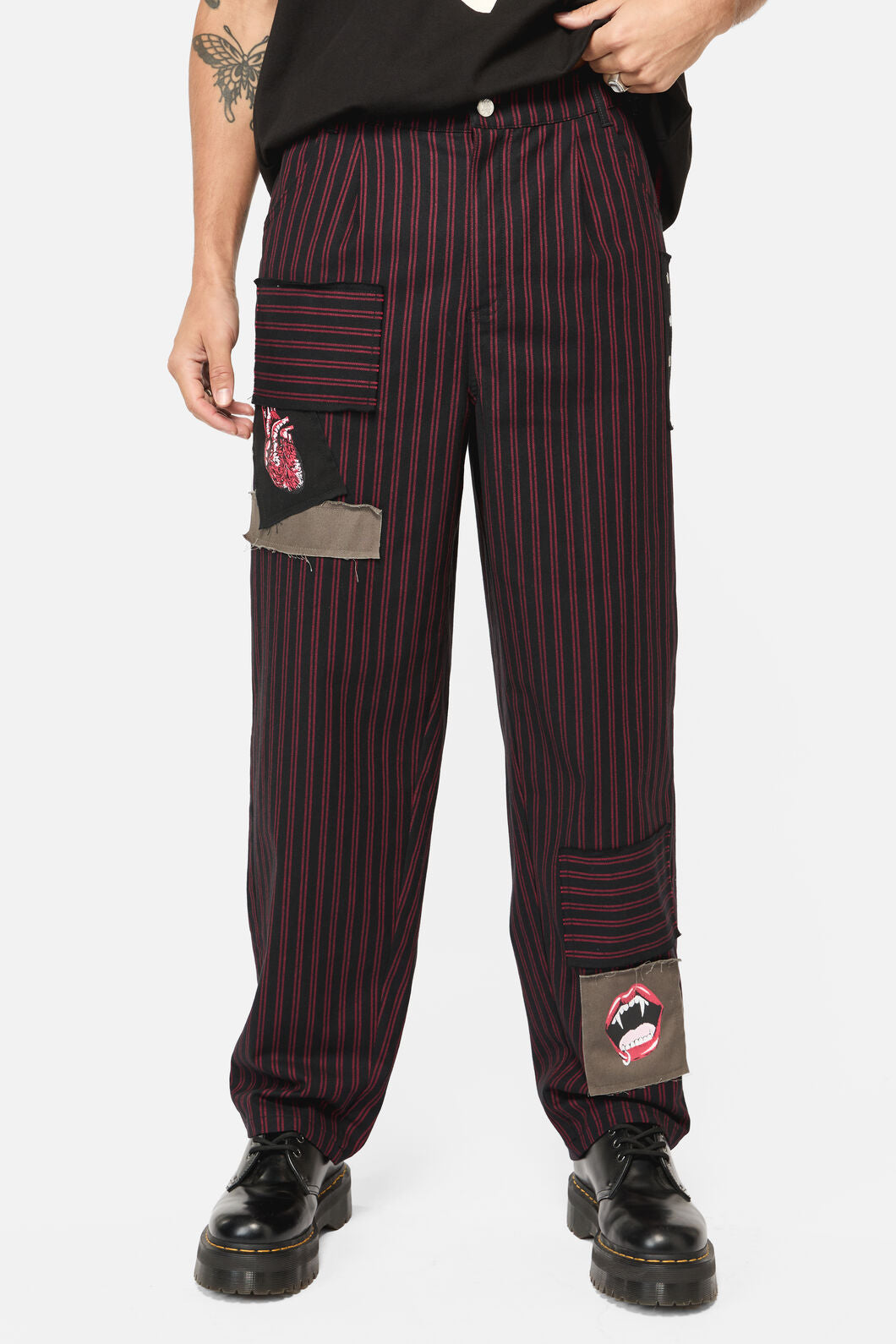 Black Friday - Undead Pin Stripe Patch Pants - black-red
