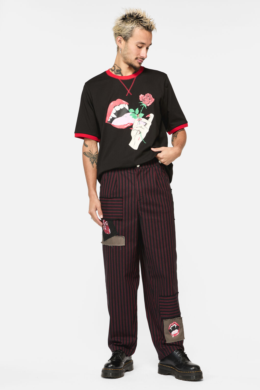 Black Friday - Undead Pin Stripe Patch Pants - black-red