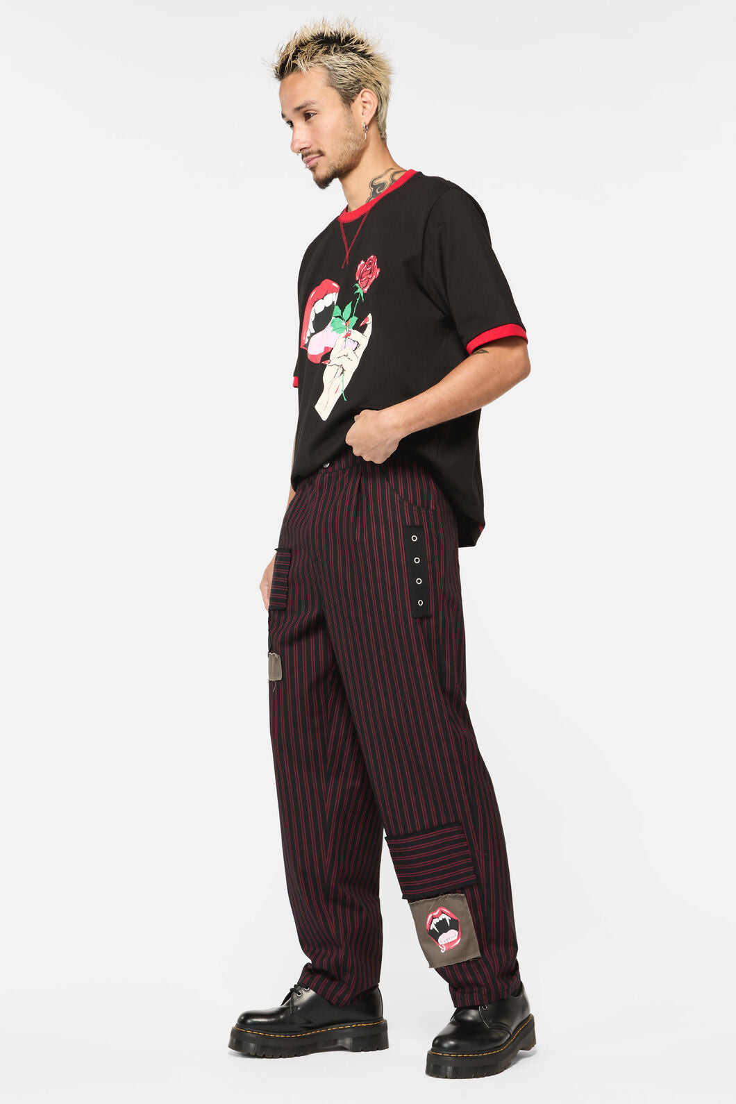 Black Friday - Undead Pin Stripe Patch Pants - black-red