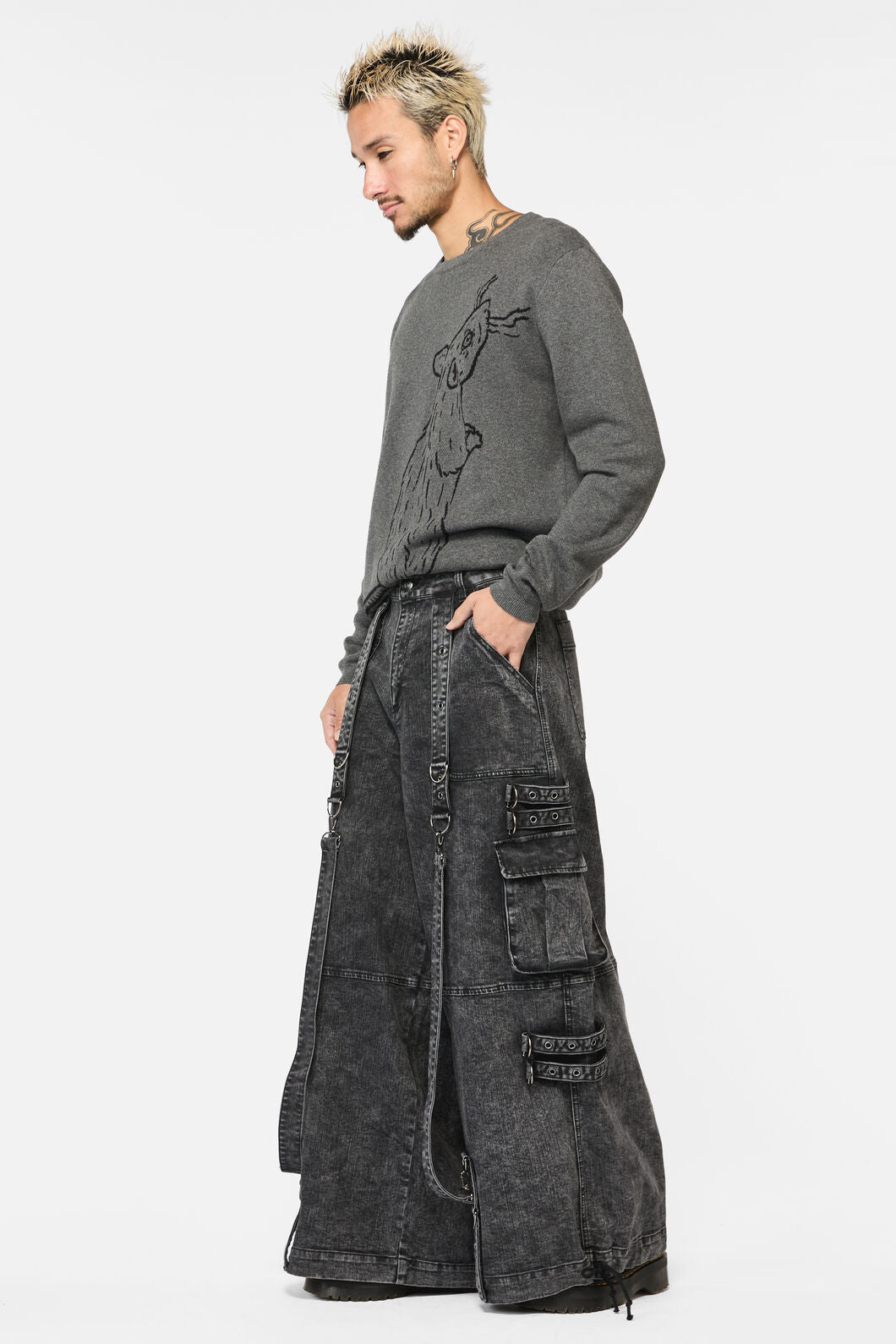 Black Friday - Laneway Acid Wash Grunge Pants - grey