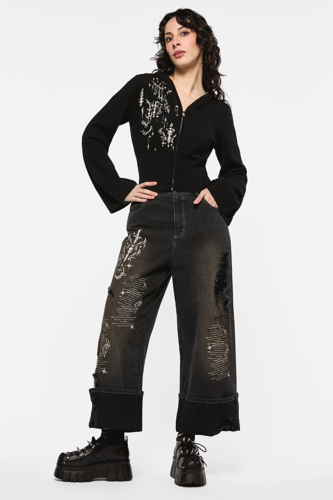 Black Friday - Sigil Distressed Wide Leg Jean - black