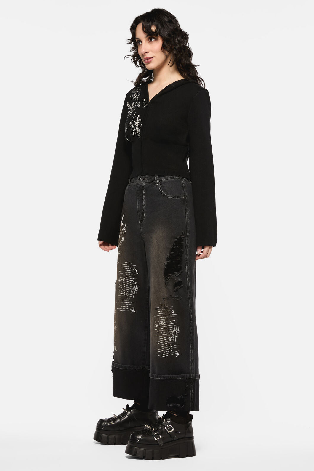 Black Friday - Sigil Distressed Wide Leg Jean - black
