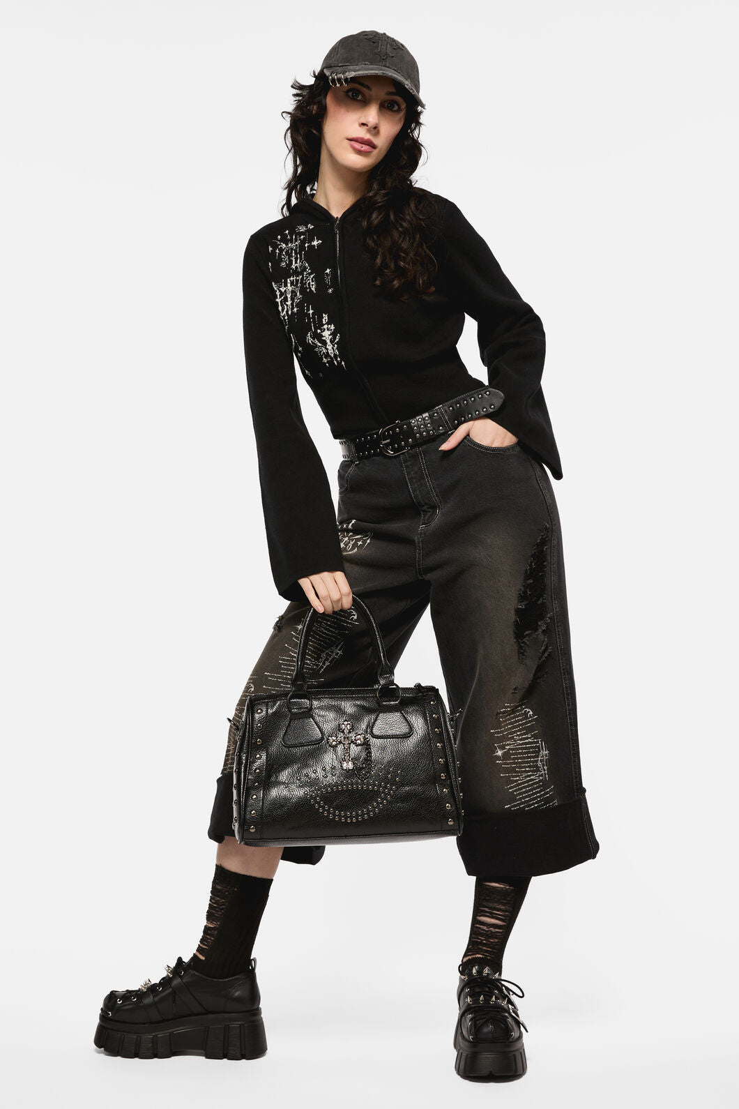Black Friday - Sigil Distressed Wide Leg Jean - black