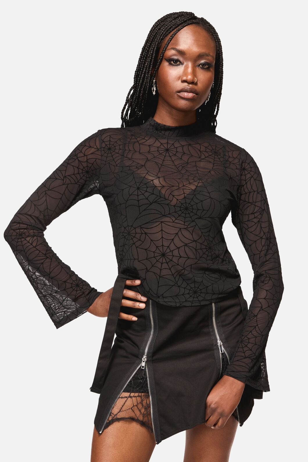 Black Friday - Web Flocked Mesh Top - black