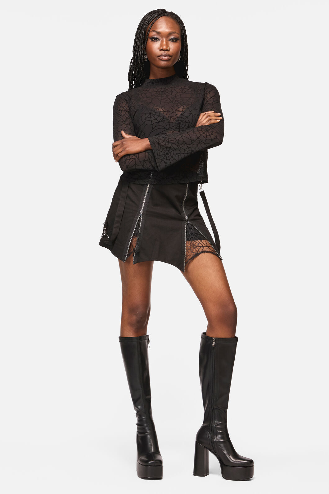 Black Friday - Web Flocked Mesh Top - black