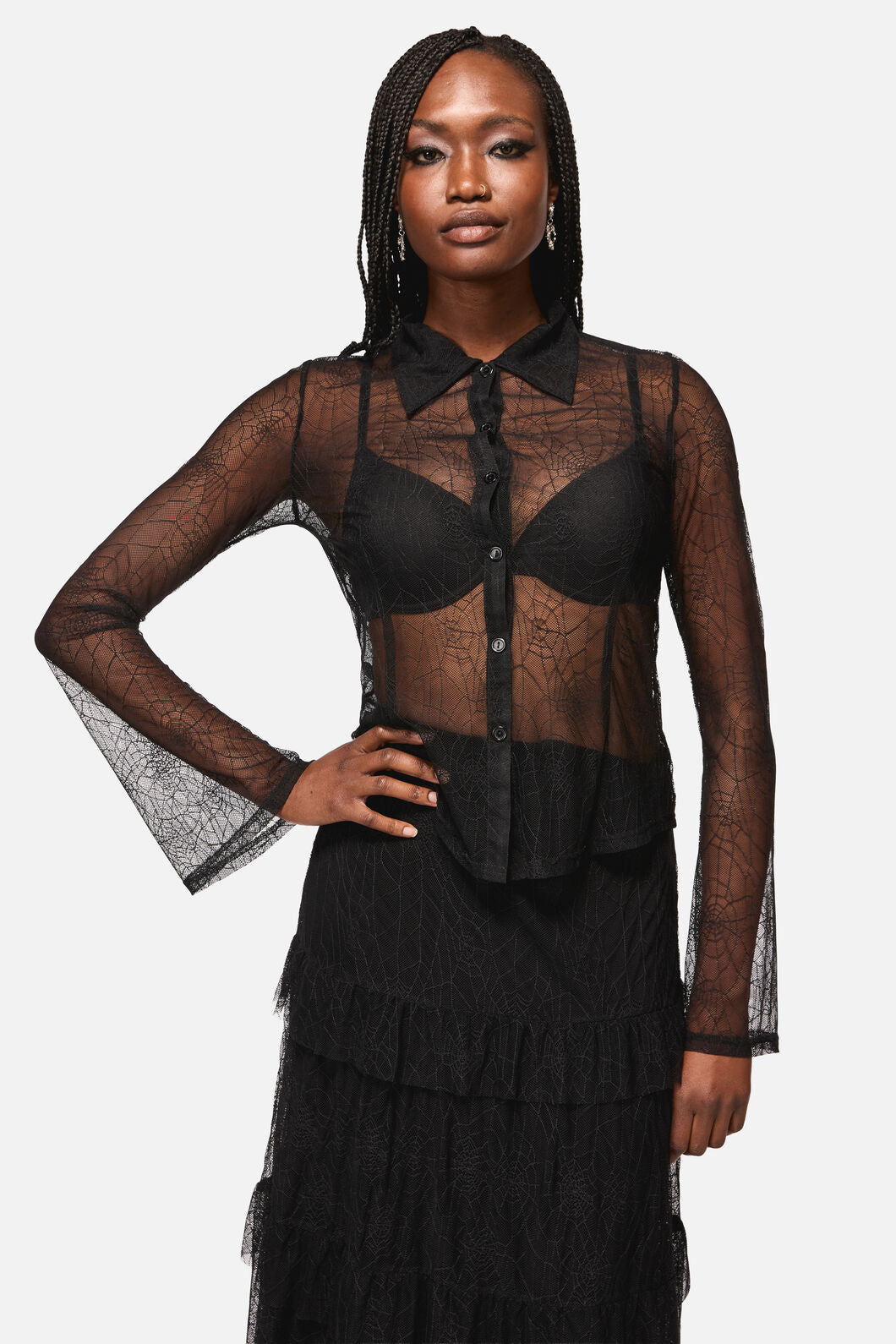 Black Friday - Web Lace Long Sleeve Blouse - black