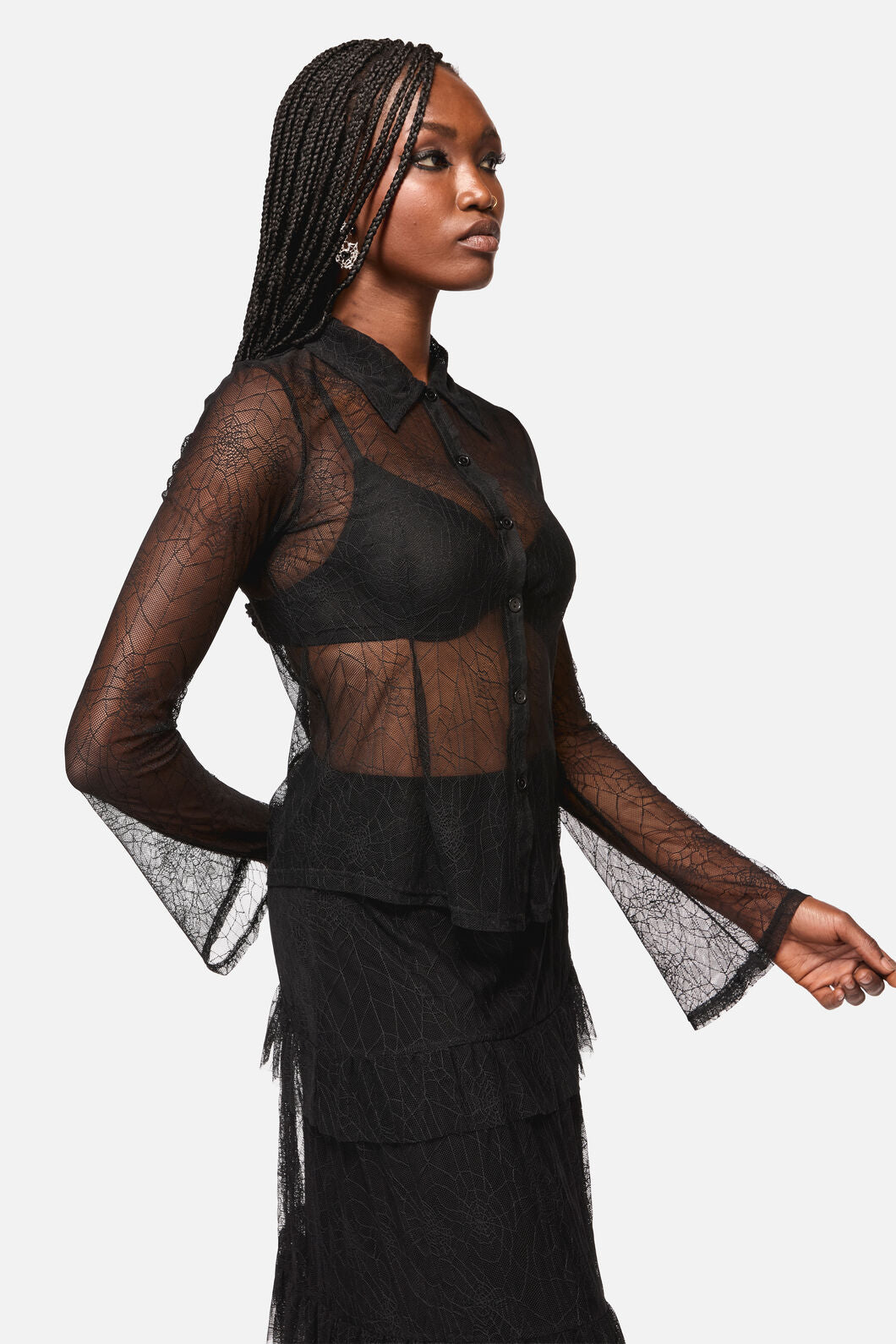 Black Friday - Web Lace Long Sleeve Blouse - black