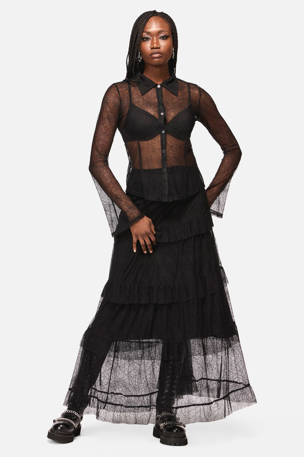 Black Friday - Web Lace Long Sleeve Blouse - black