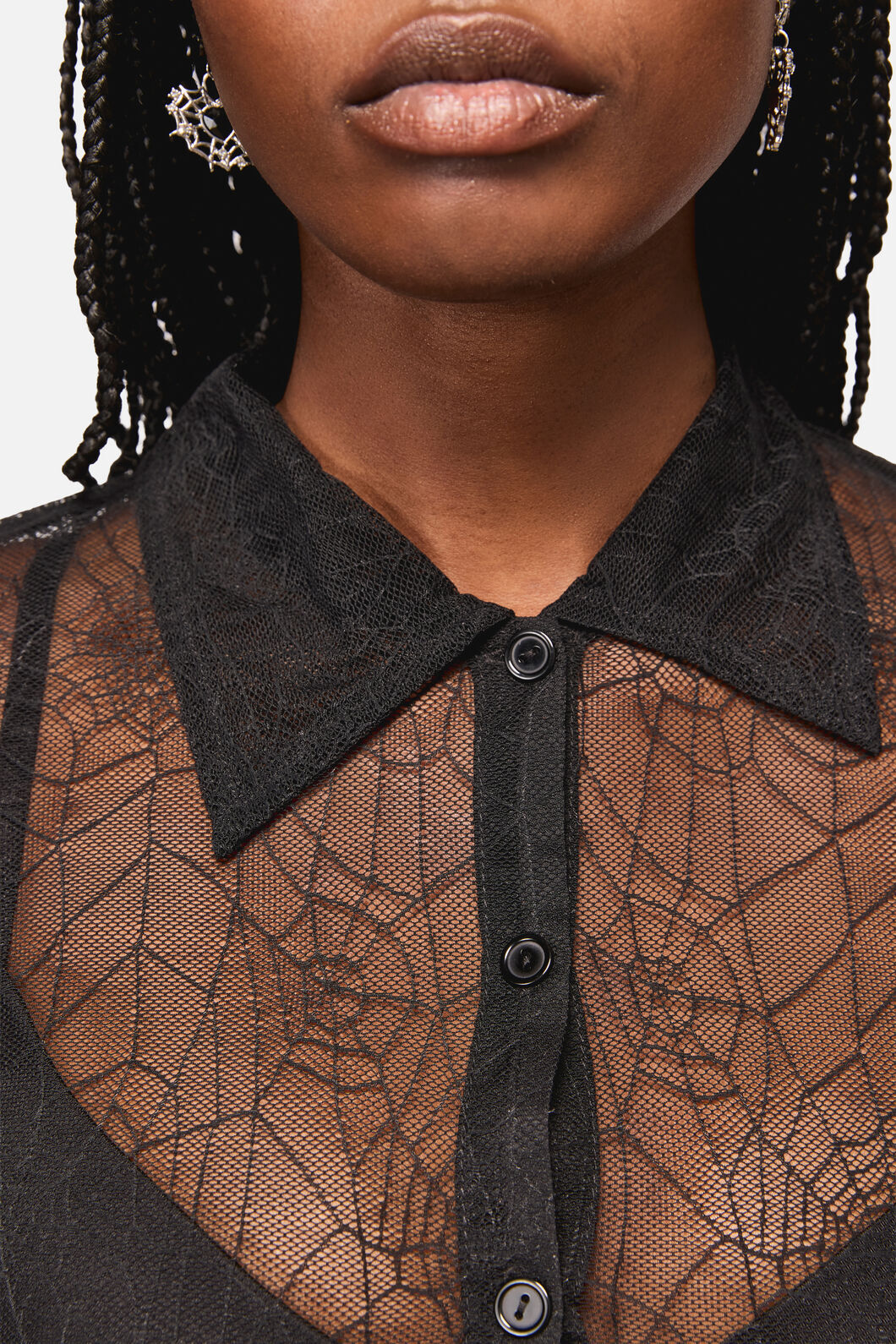Black Friday - Web Lace Long Sleeve Blouse - black