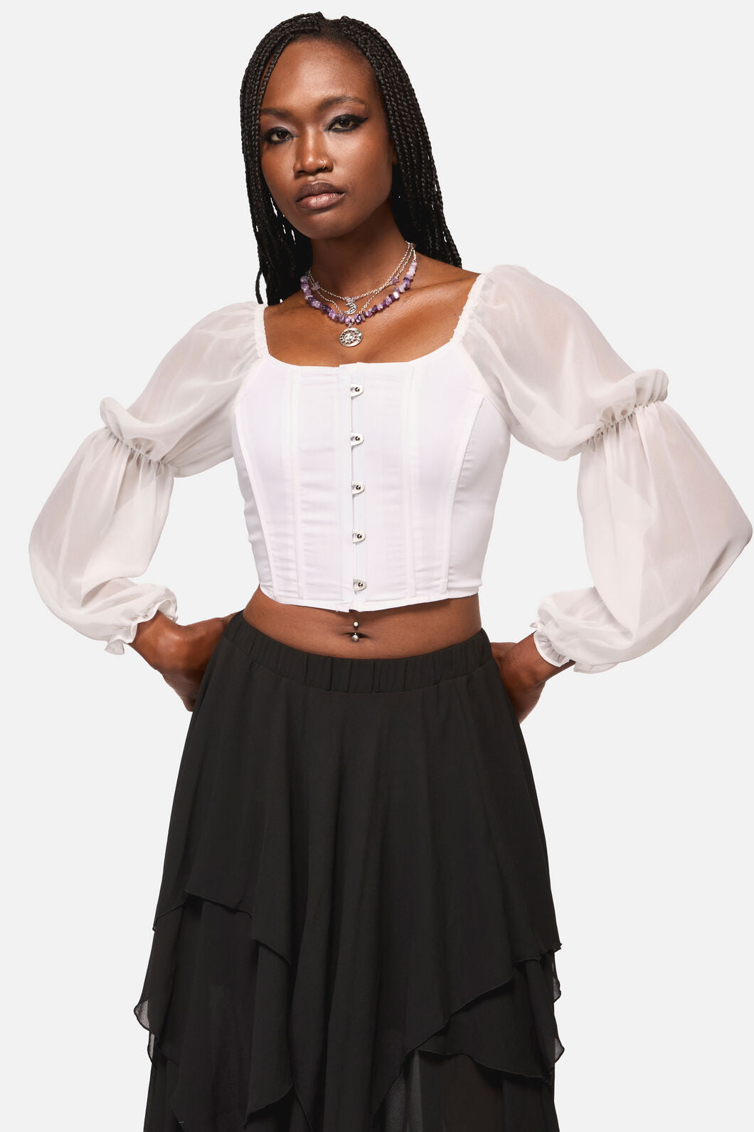 Black Friday - The Adorned RuffleCorsetBlouse - white