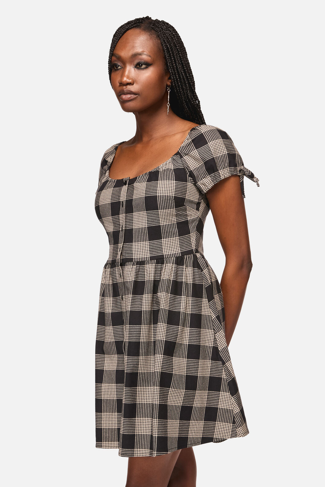 Black Friday - Crypt Check Babydoll Dress - black-beige