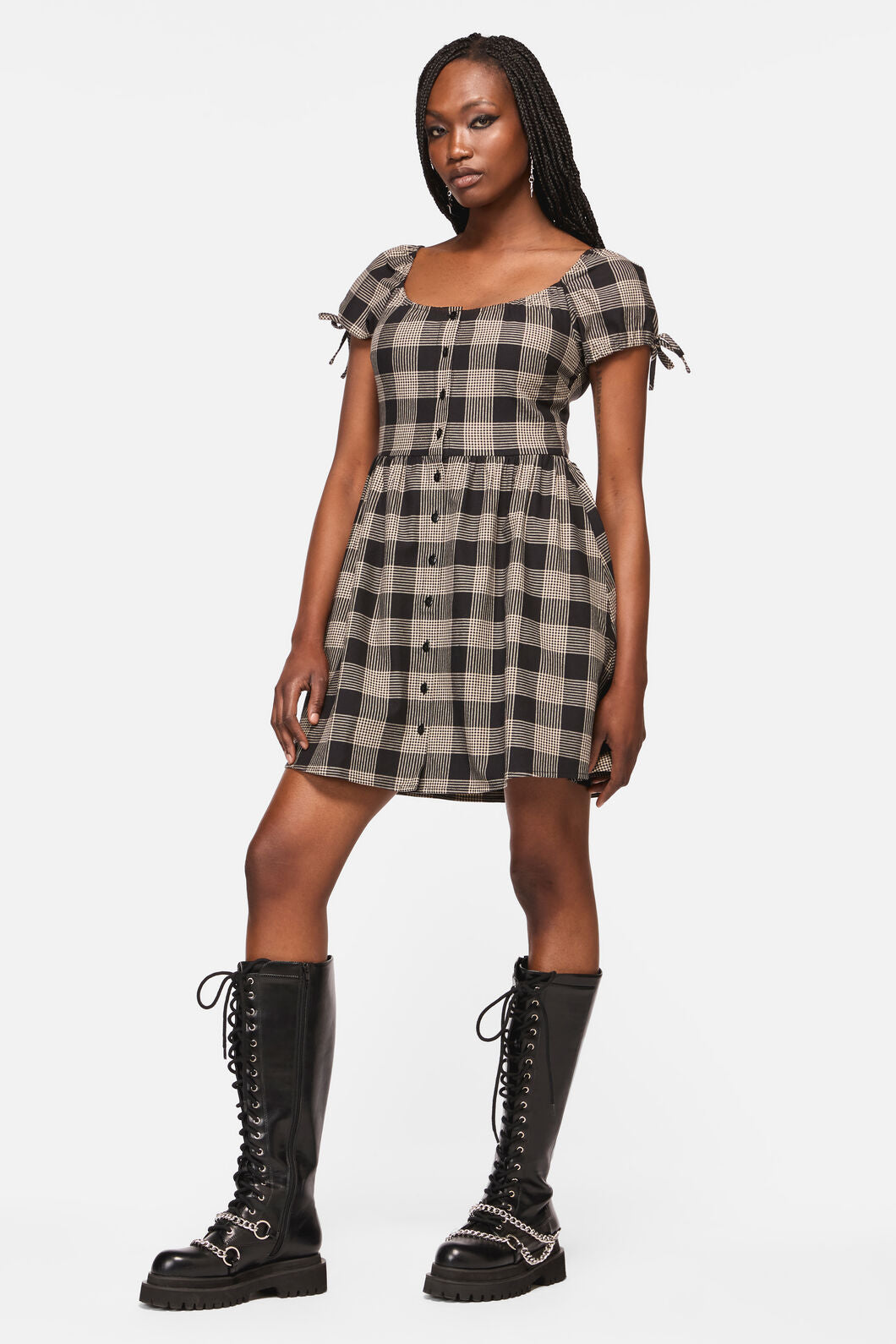 Black Friday - Crypt Check Babydoll Dress - black-beige