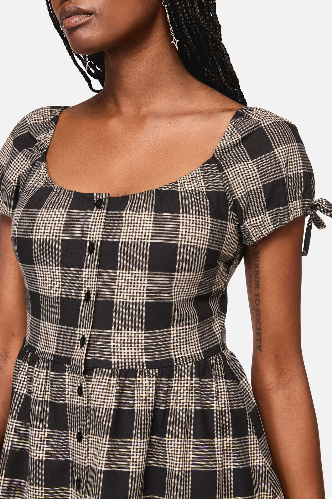 Black Friday - Crypt Check Babydoll Dress - black-beige