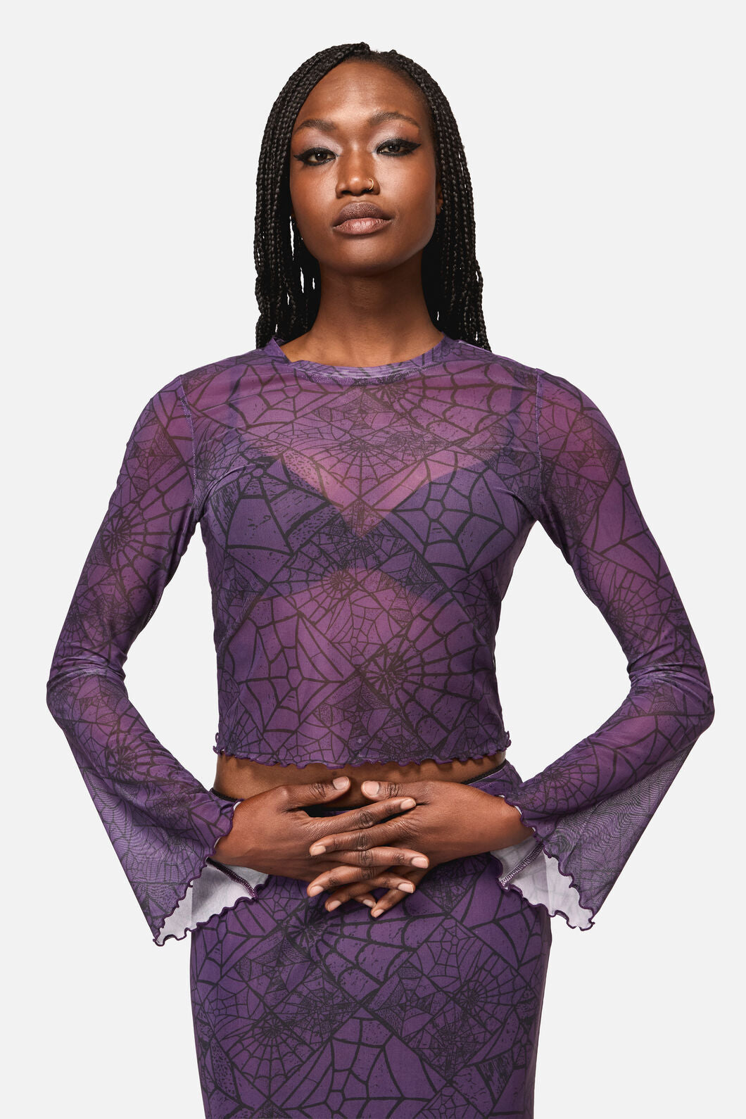 Black Friday - Window Web Print Mesh Top - purple