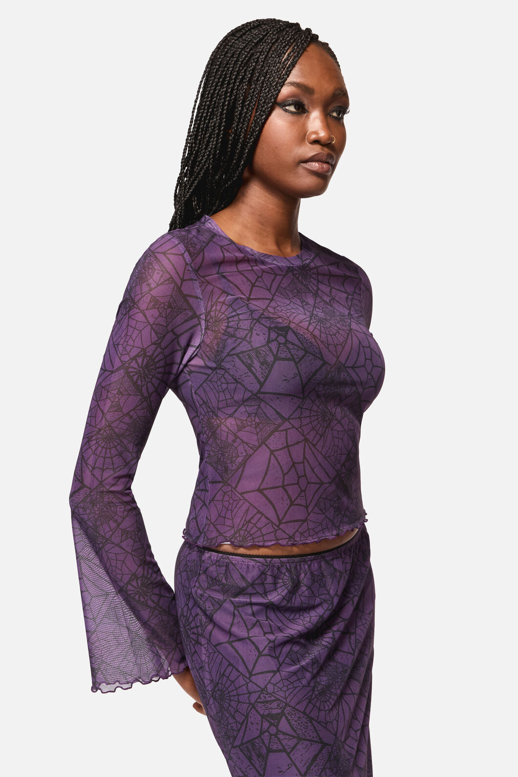 Black Friday - Window Web Print Mesh Top - purple