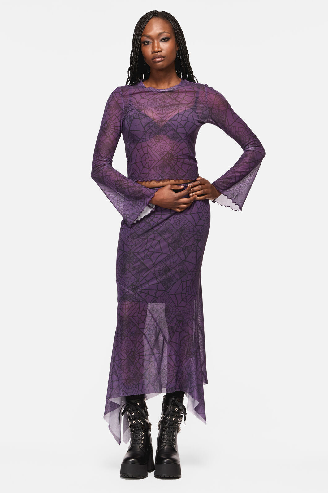 Black Friday - Window Web Print Mesh Top - purple