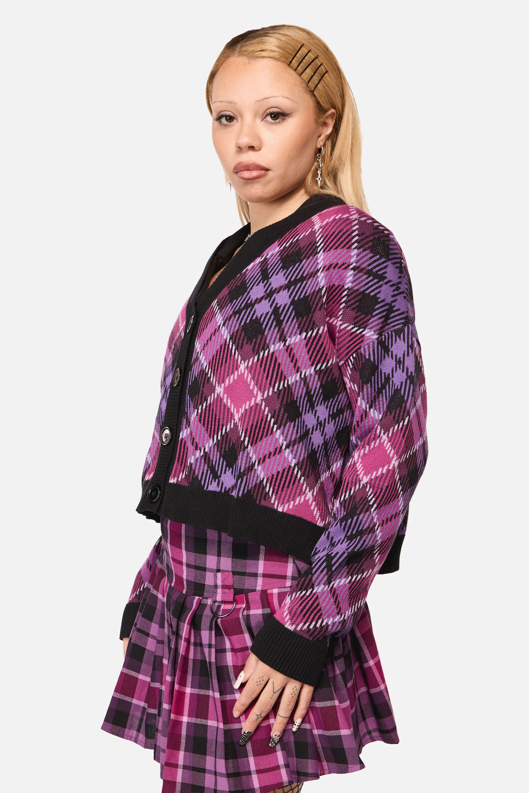 Black Friday - Predictions Tartan Cardigan - plum-black