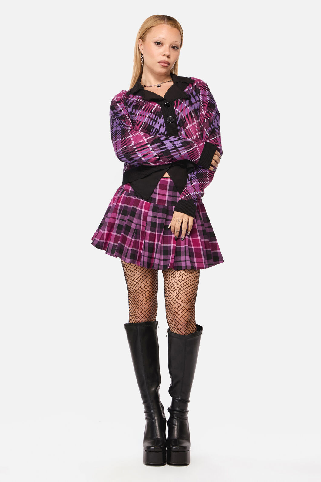 Black Friday - Predictions Tartan Cardigan - plum-black