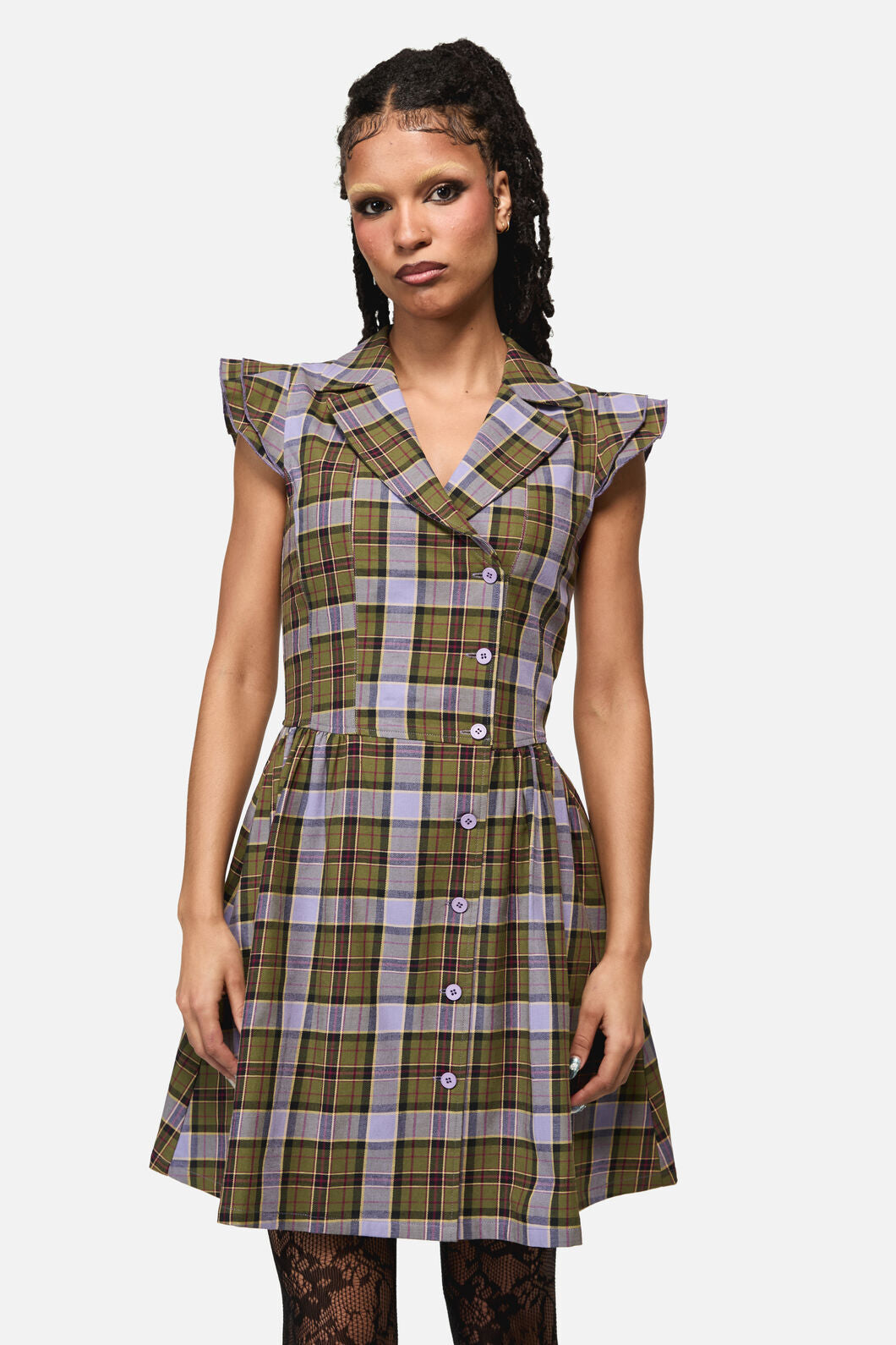 Black Friday - Apothecarius Goth Tartan Dress - moss-lavender