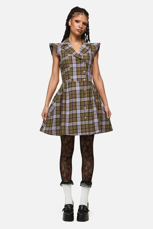 Black Friday - Apothecarius Goth Tartan Dress - moss-lavender
