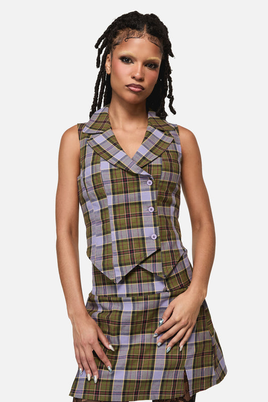 Black Friday - Apothecarius Goth Tartan Vest - moss-lavender