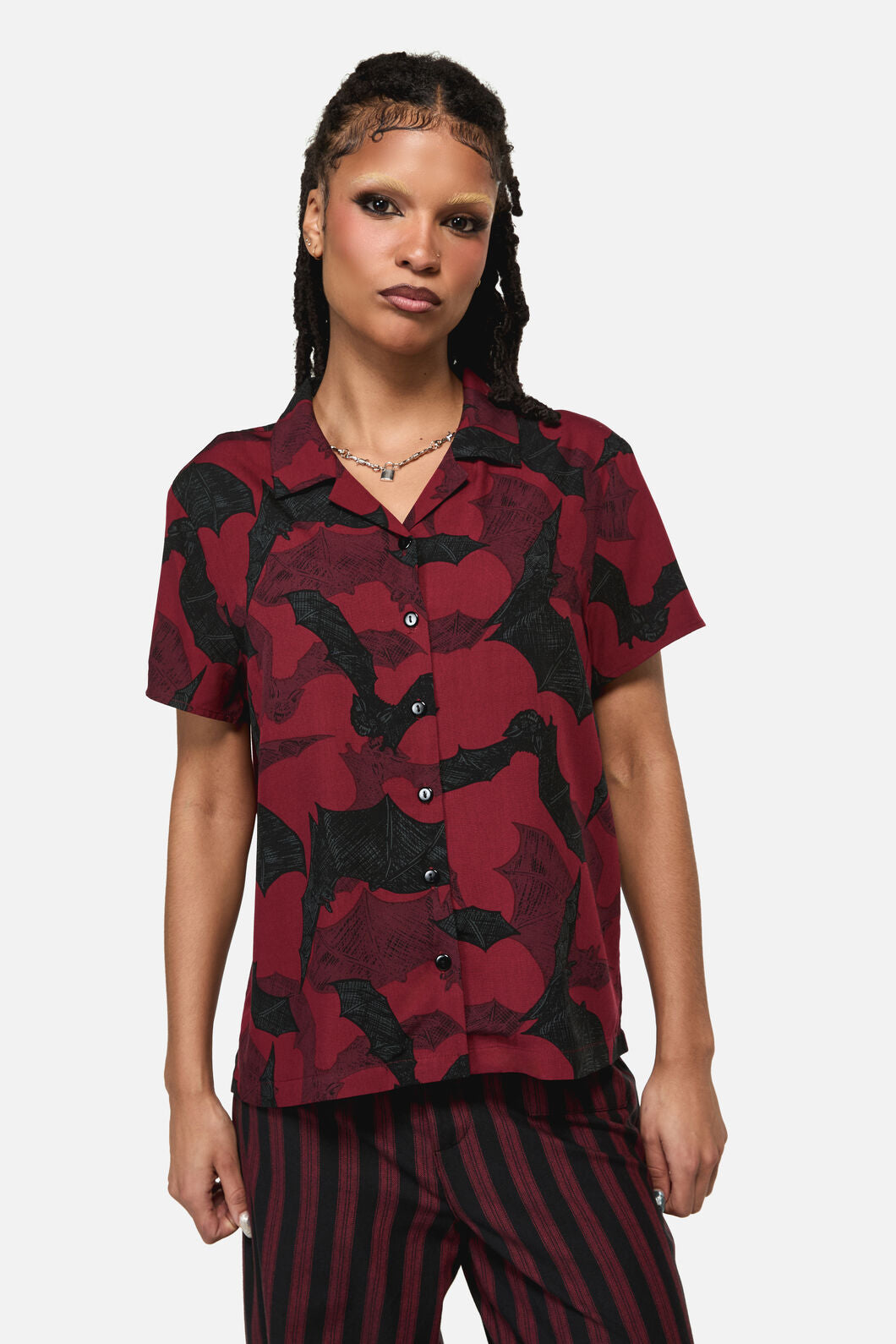 Black Friday - Batz Goth Short Sleeve Blouse - red