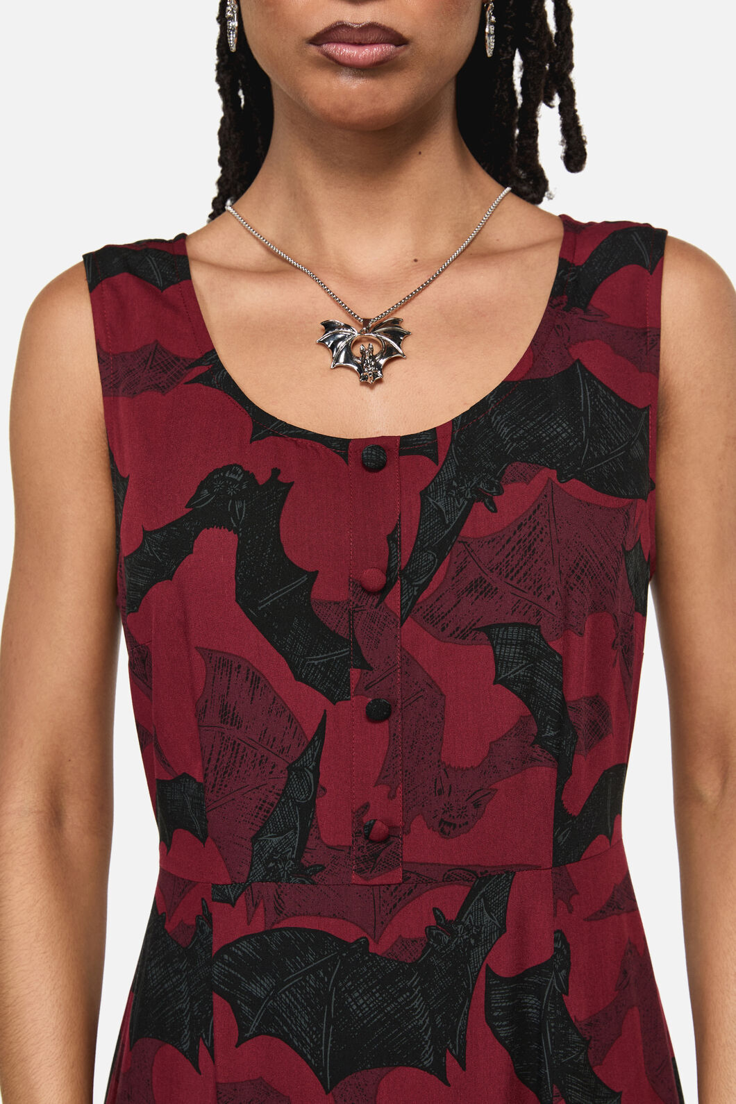 Black Friday - Batz Sleeveless Goth MidiDress - red