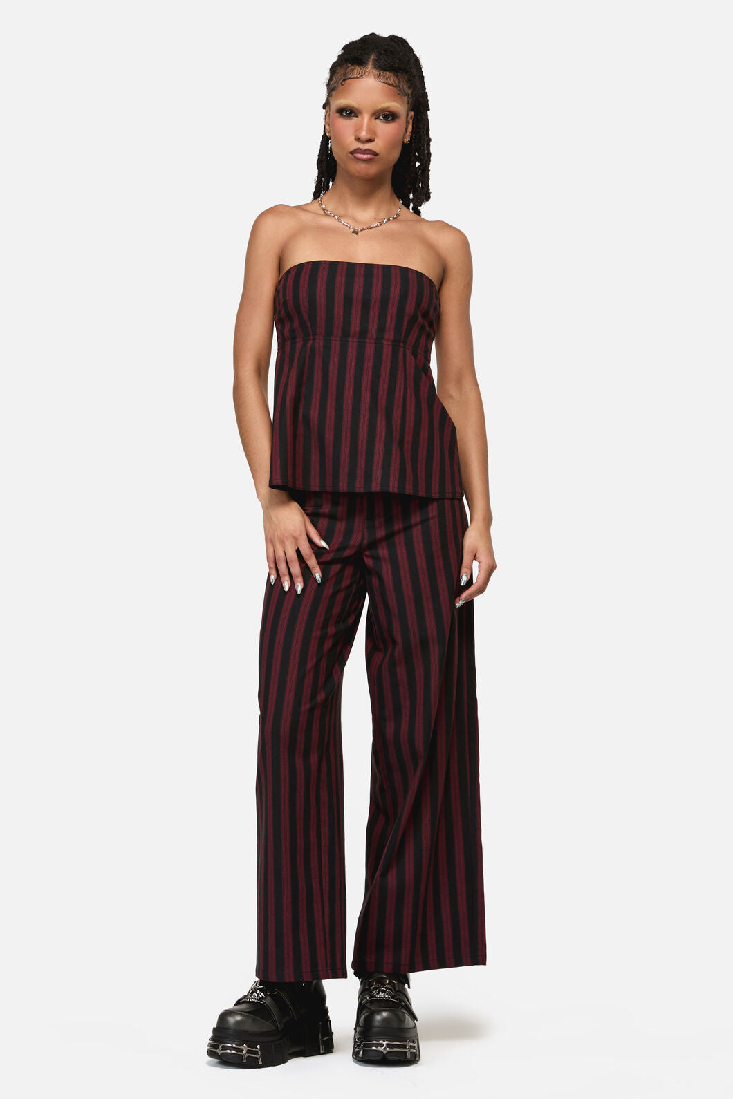 Black Friday - Sucker Pinstripe Strapless Top - black-red