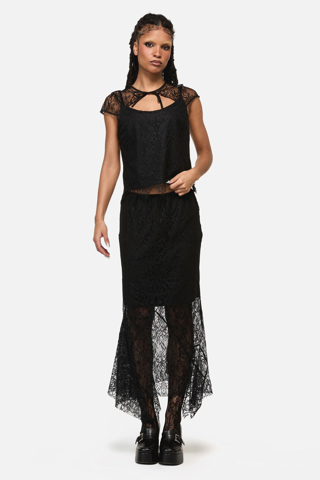 Black Friday - Ellen Lace Goth Formal Skirt - black