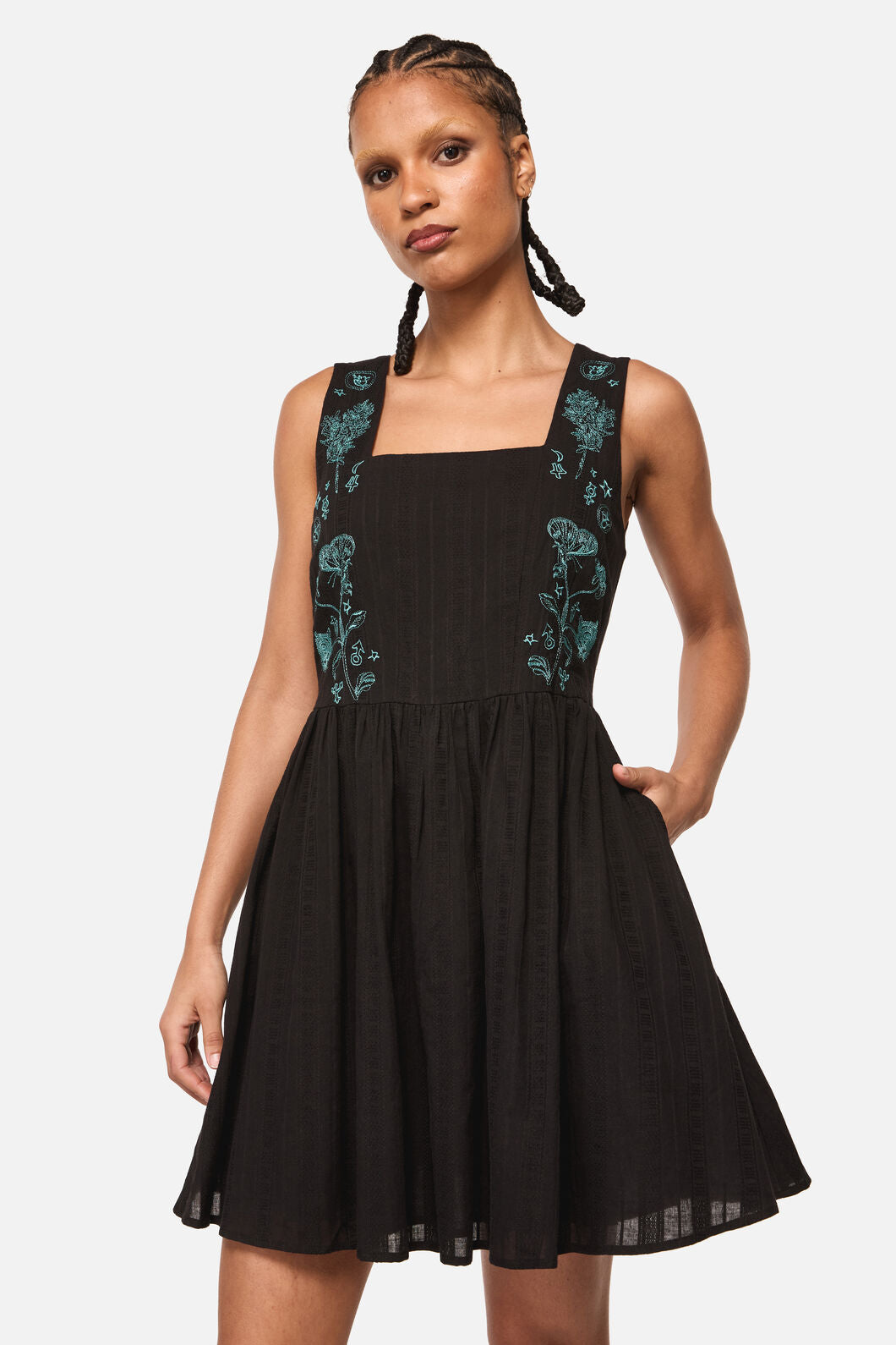 sachin and babi light blue dress Rose Girls' Floral Embroidered Cord Pinafore Dress & Peter Pan Top Set main image 1