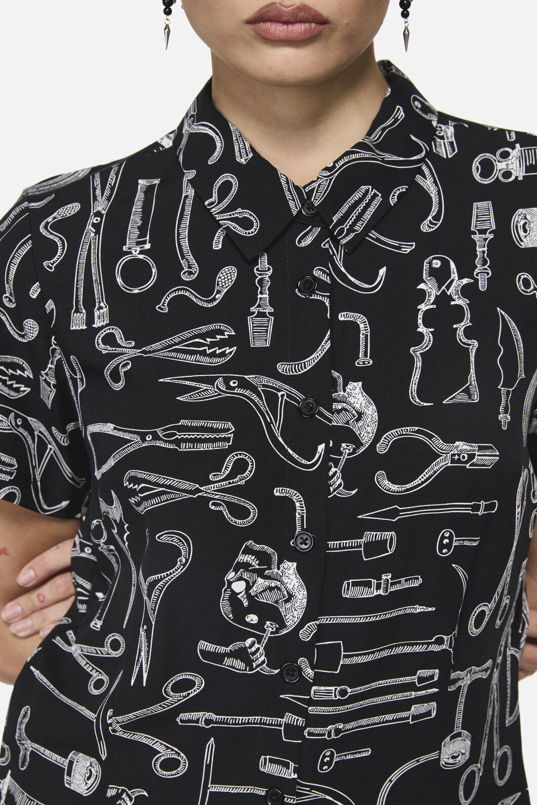 Black Friday - Barbaric Goth Print Blouse - black-white