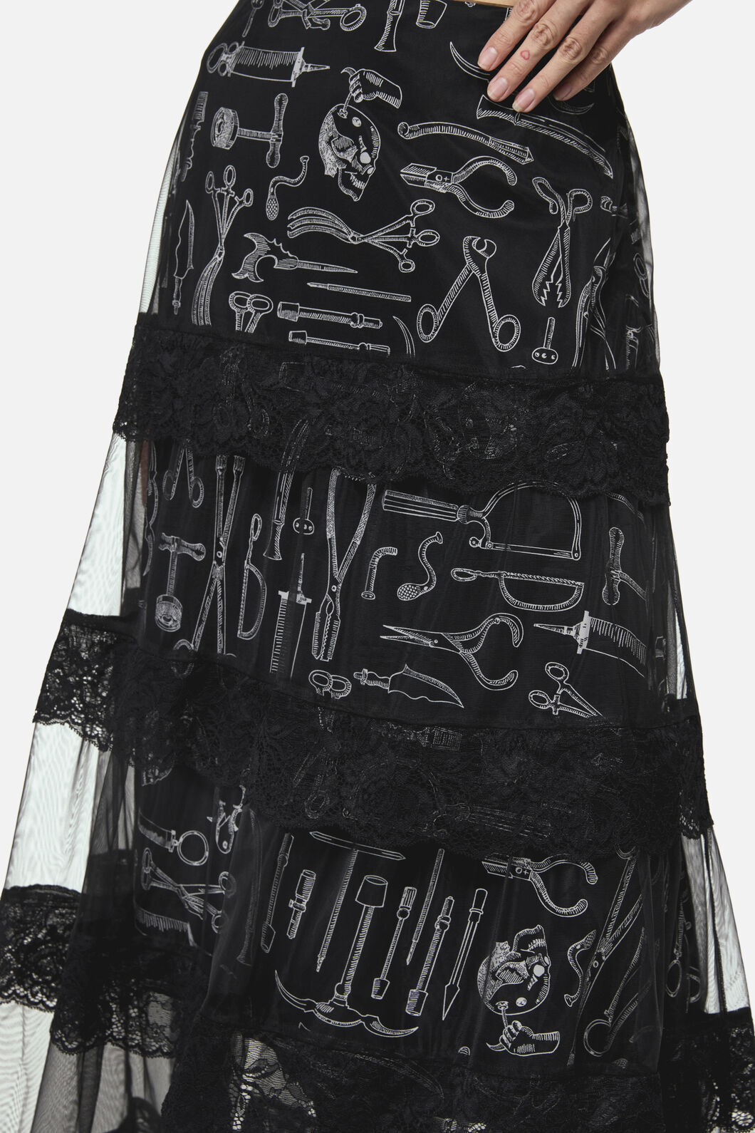 Black Friday - Barbaric Goth Lace Midi Skirt - black