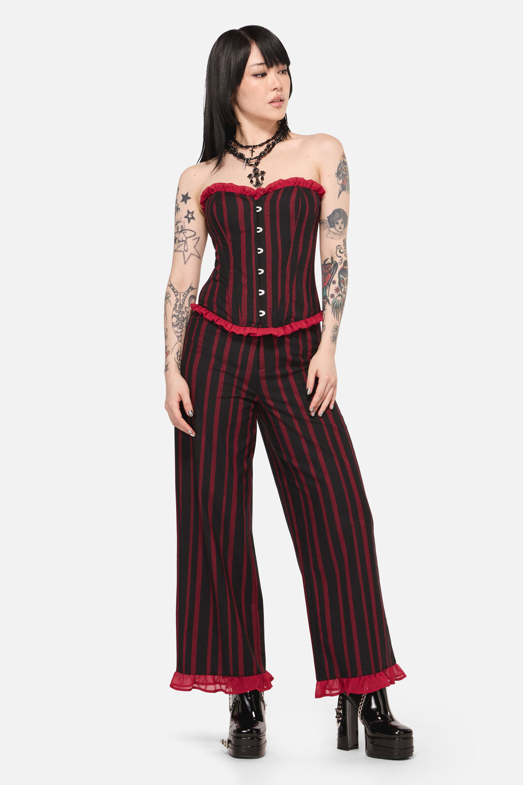 Black Friday - Ritualistic Goth Ruffle Pant - red-black