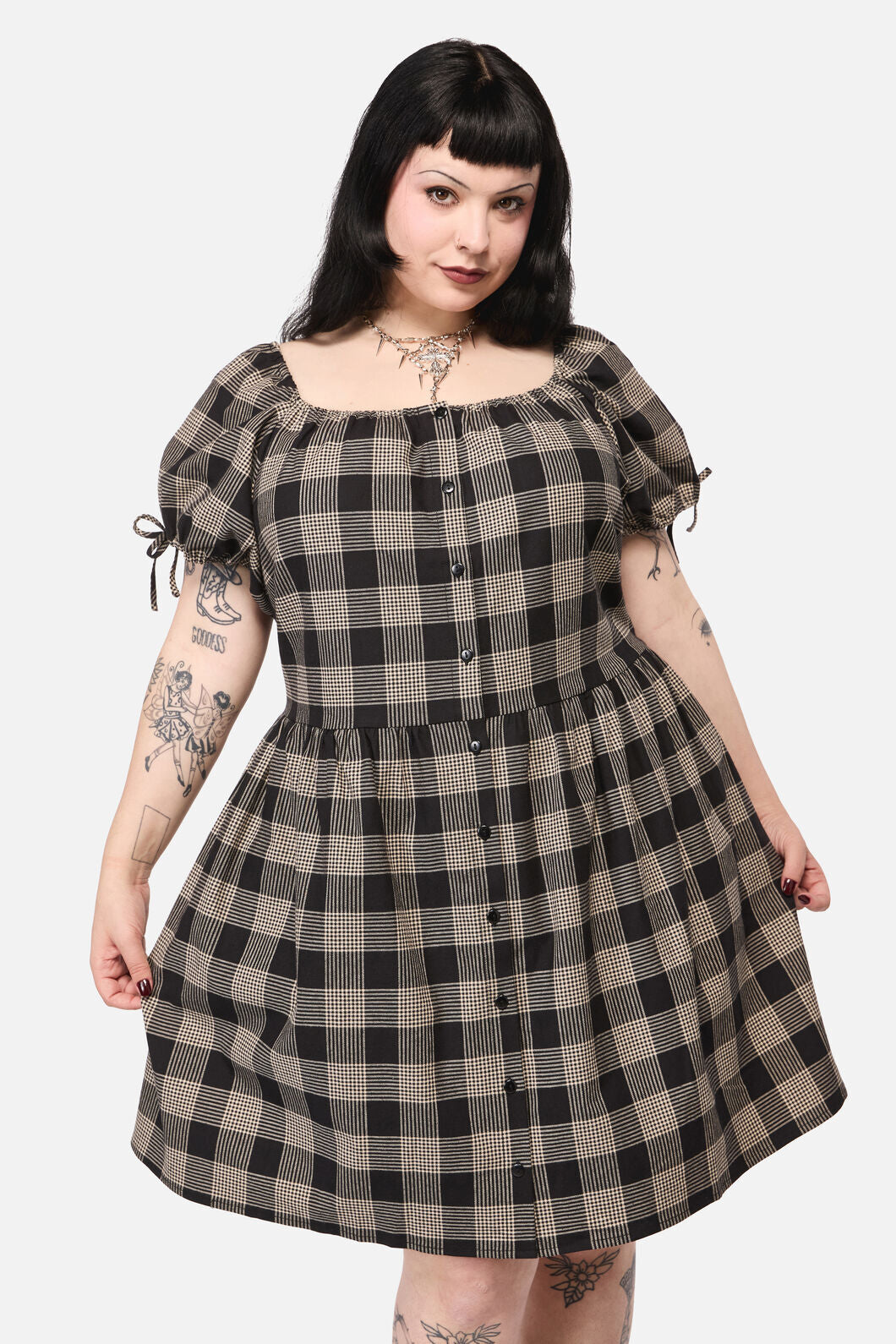 Black Friday - Curve Crypt CheckBabydollDress - black-beige