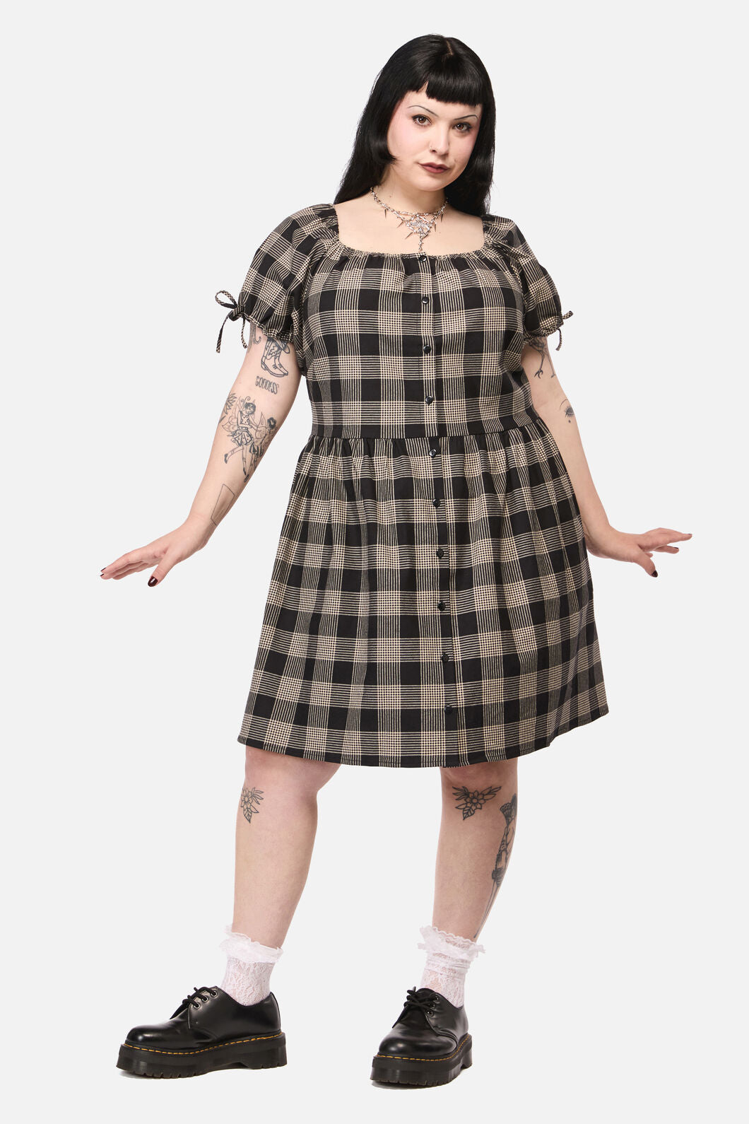 Black Friday - Curve Crypt CheckBabydollDress - black-beige