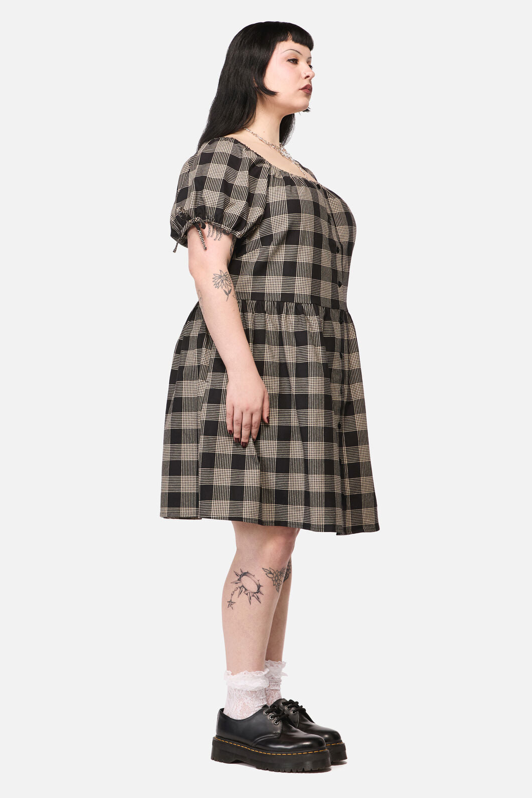 Black Friday - Curve Crypt CheckBabydollDress - black-beige