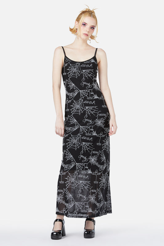 Black Friday - Entangled Flocked Mesh Dress - black