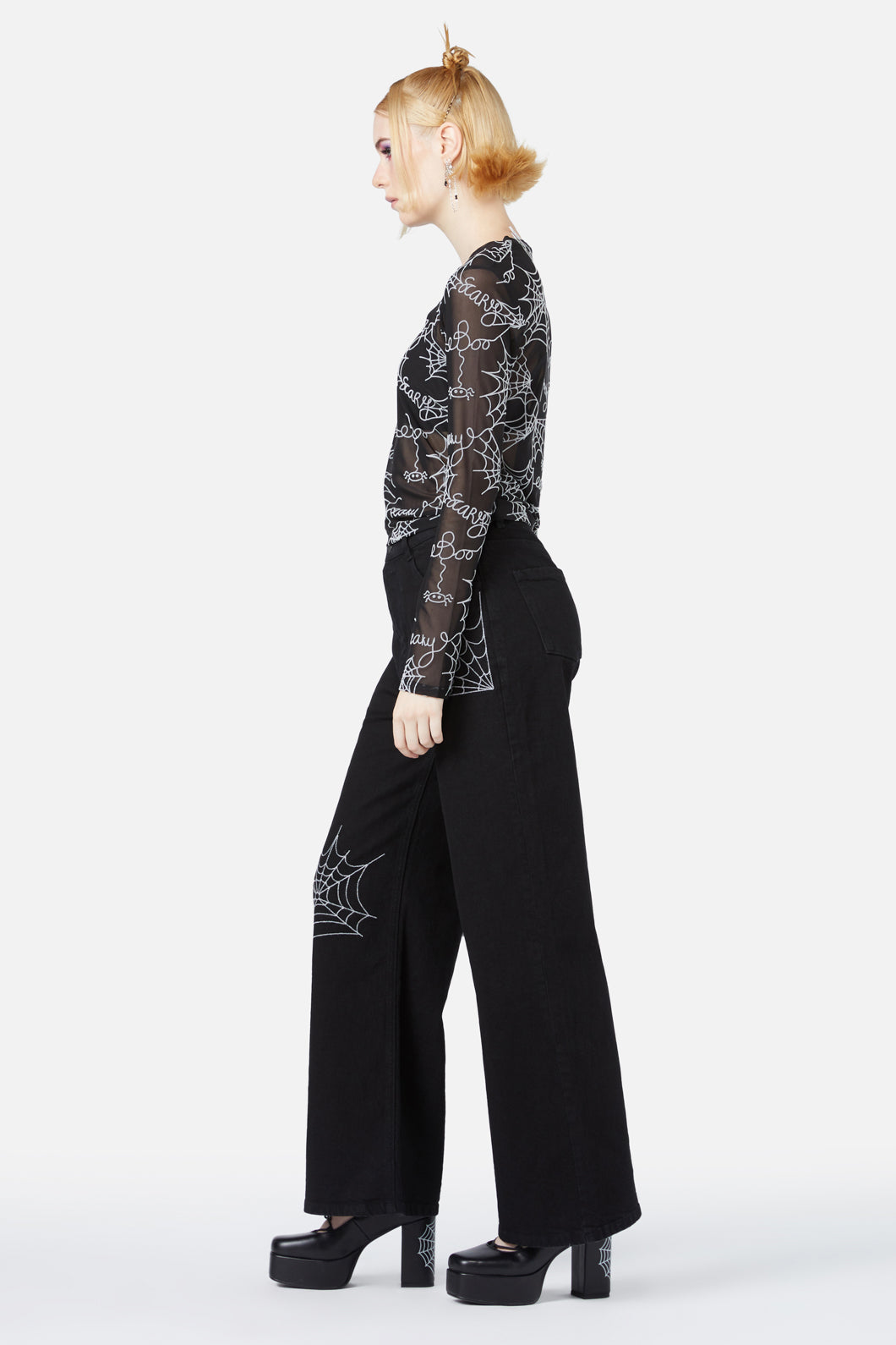 Black Friday - Entangled Flocked Mesh Top - black