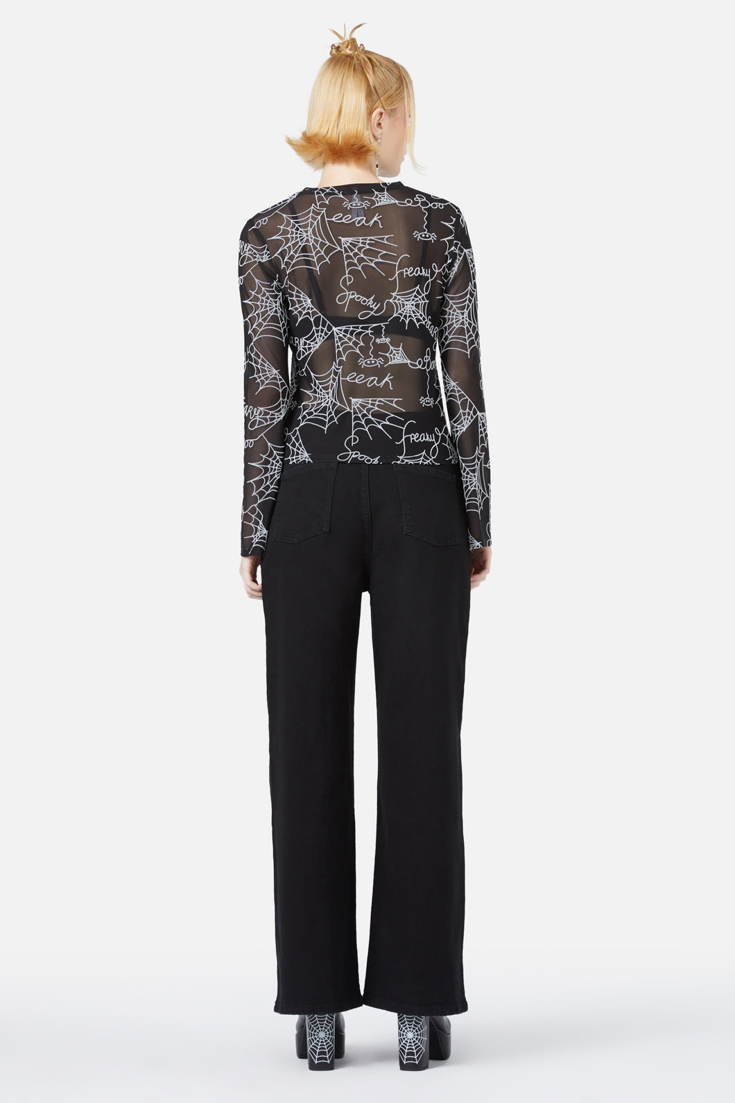 Black Friday - Entangled Flocked Mesh Top - black
