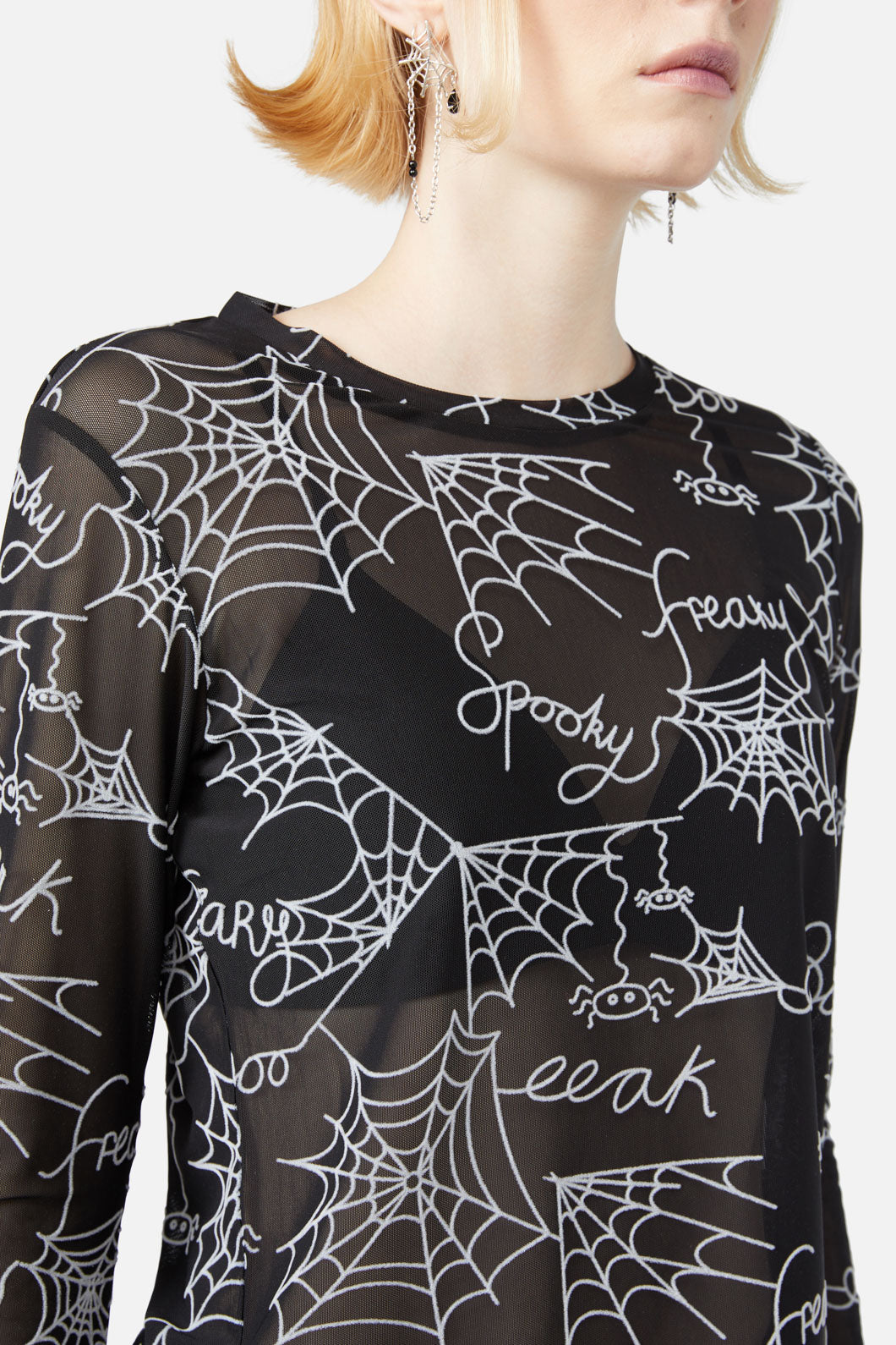 Black Friday - Entangled Flocked Mesh Top - black
