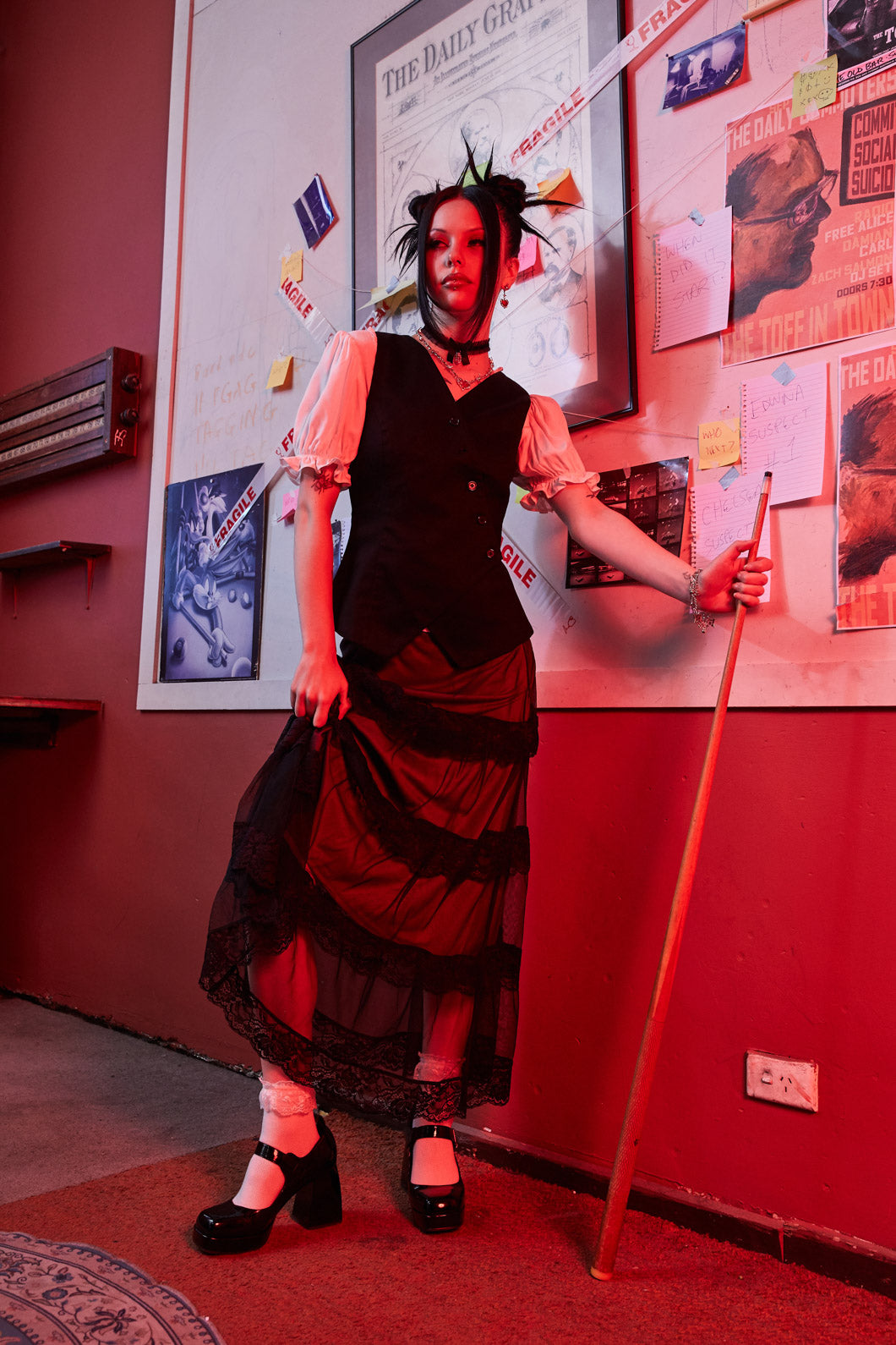 Black Friday - Lock Picker Mesh Lace Skirt - red