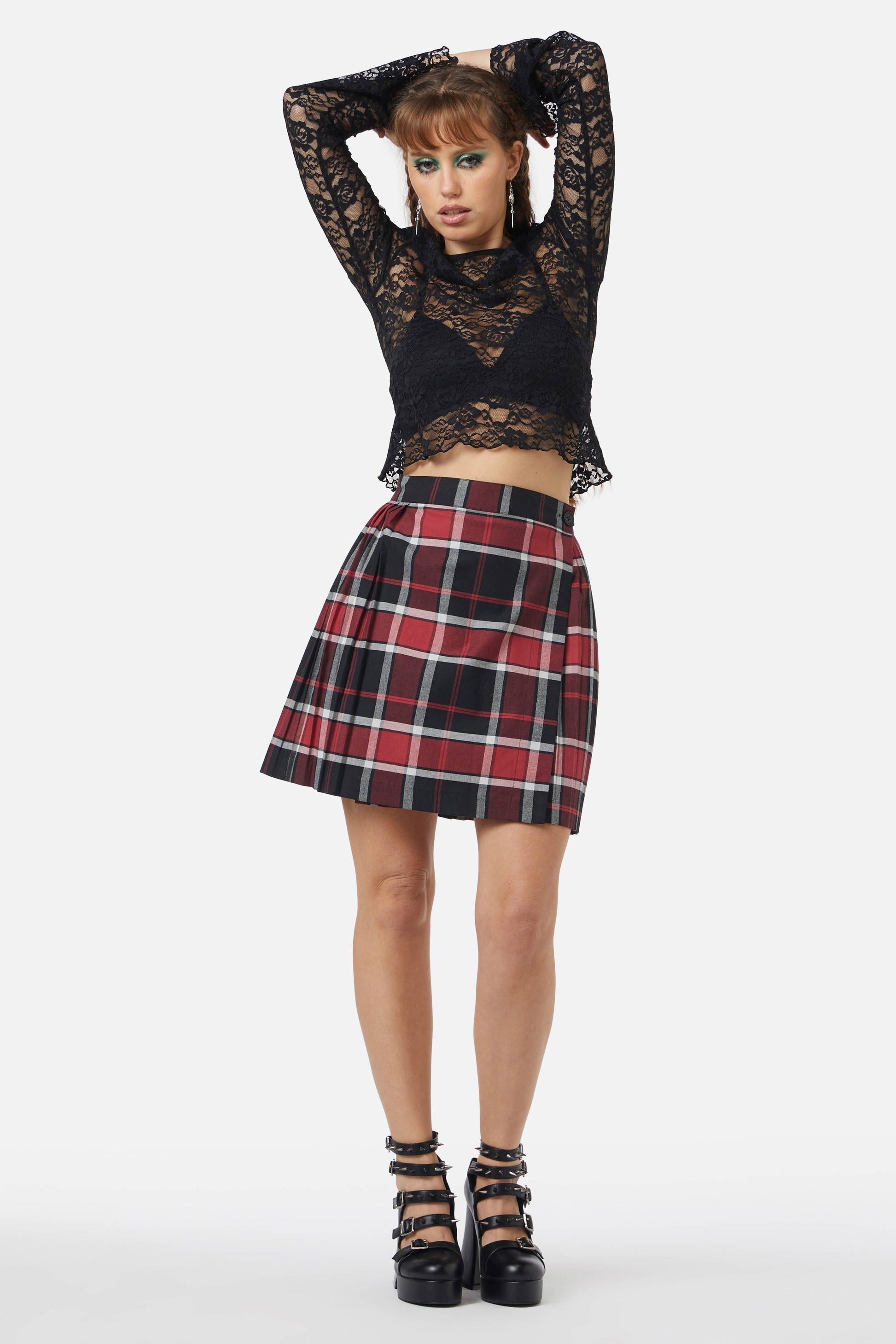 Black Friday - Ursula Pleated Skirt - black-red