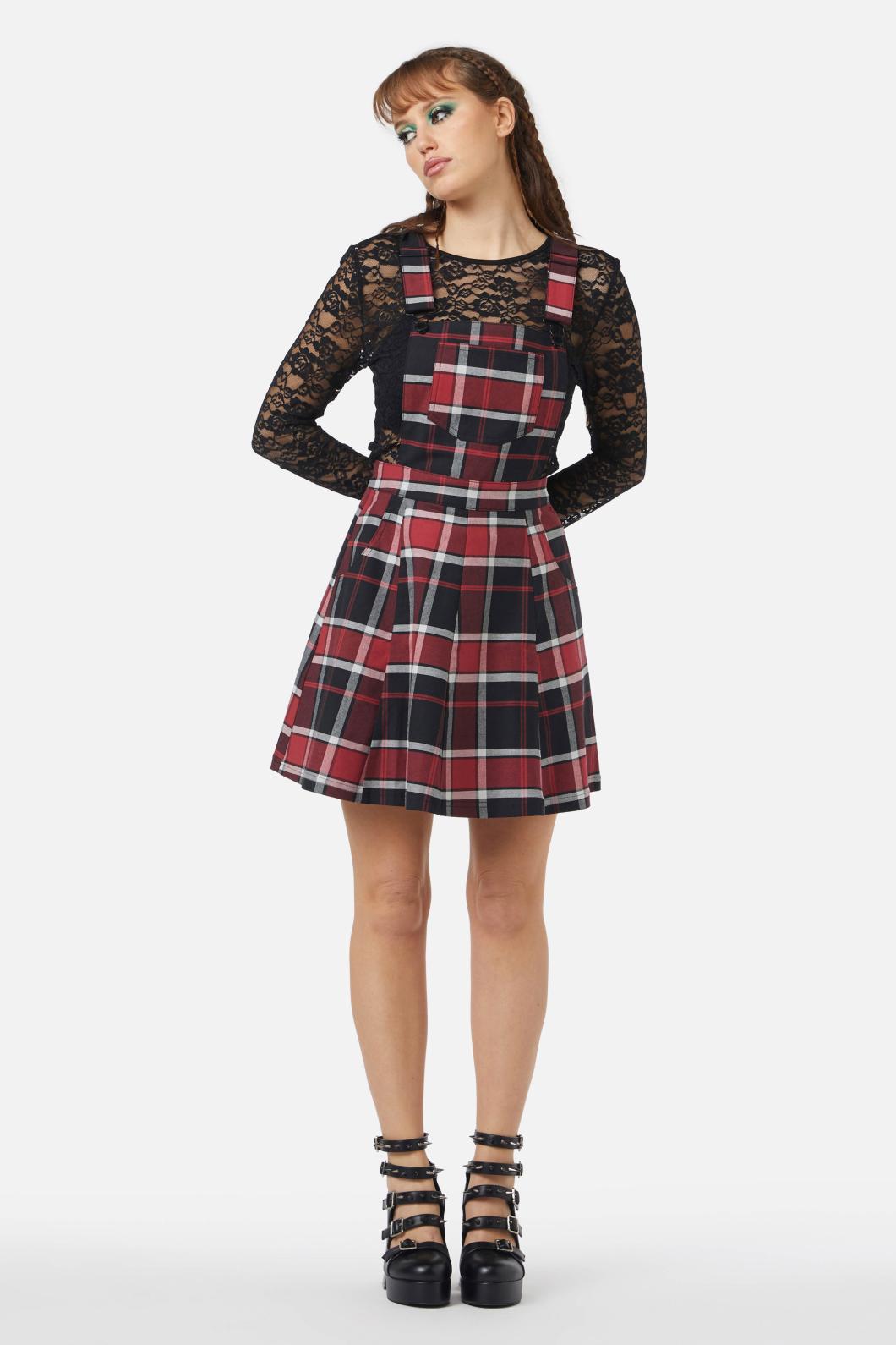 Black Friday - Ursula Tartan Pinafore - black-red