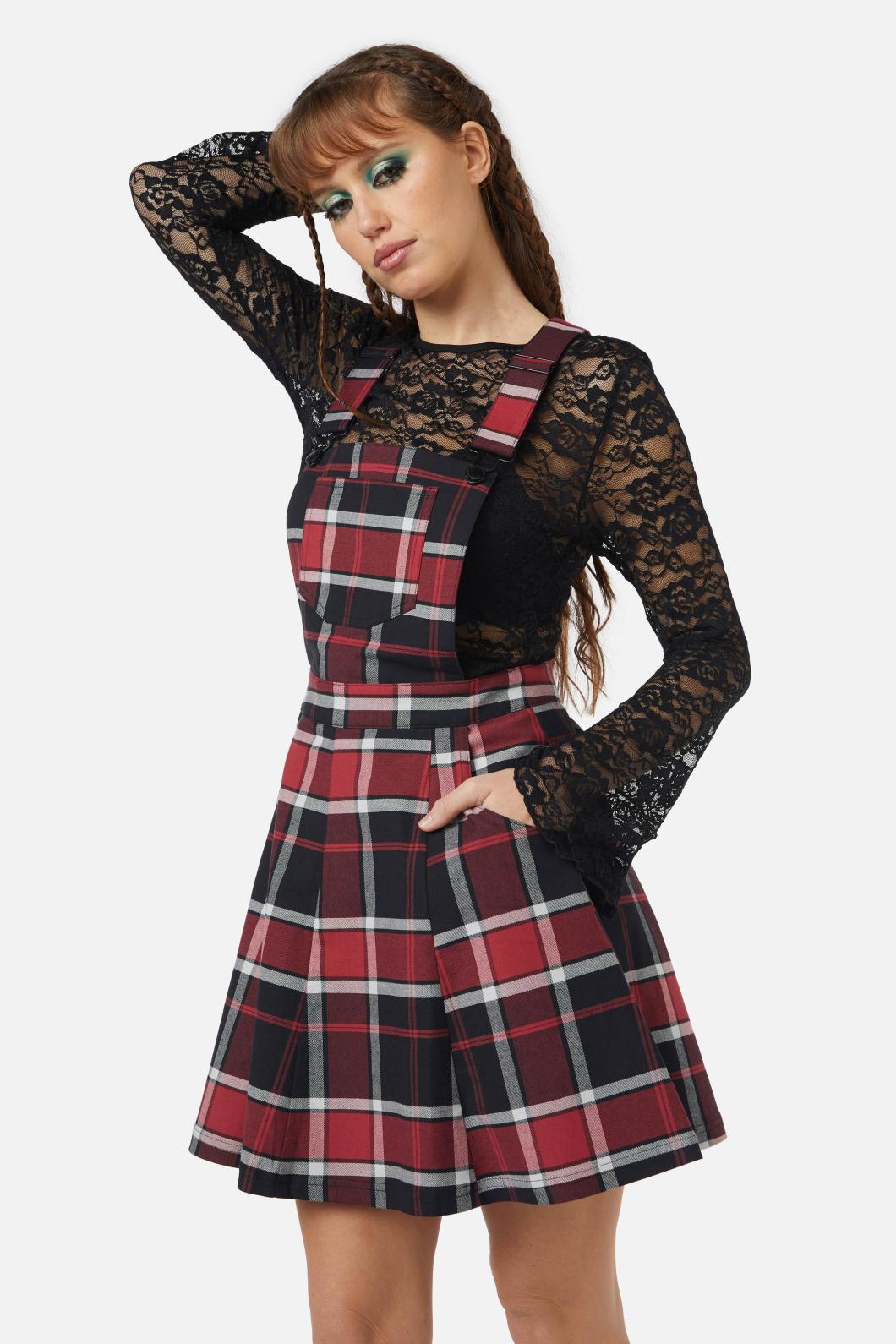 Black Friday - Ursula Tartan Pinafore - black-red