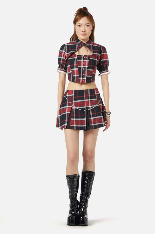 Black Friday - Ursula Tartan Sleeves - black-red