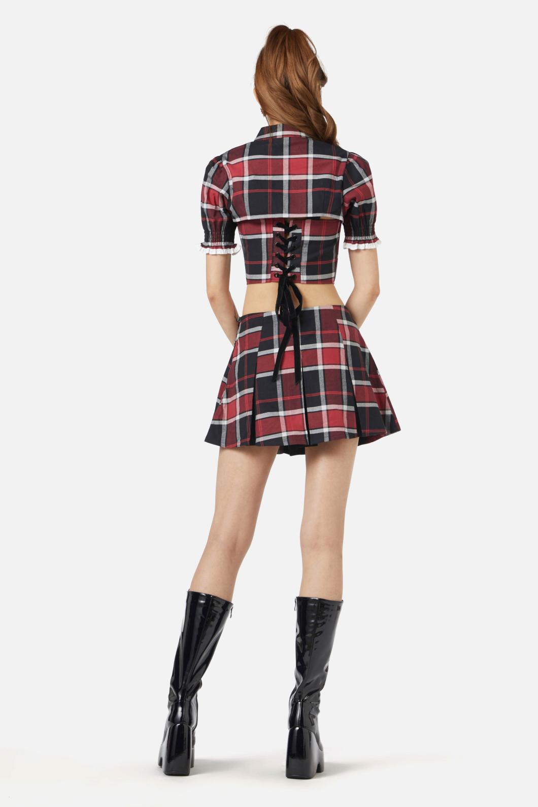 Black Friday - Ursula Tartan Sleeves - black-red