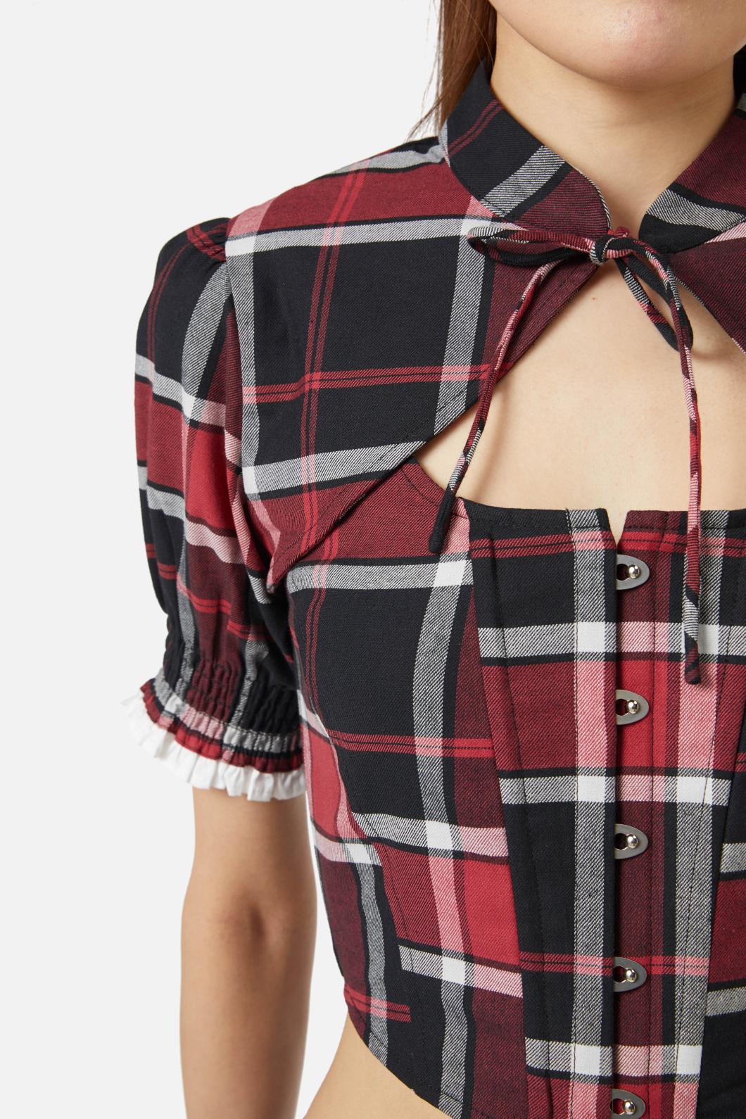 Black Friday - Ursula Tartan Sleeves - black-red