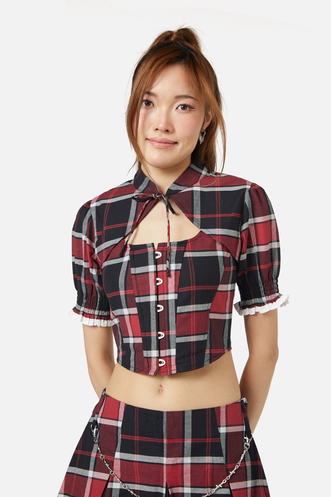 Black Friday - Ursula Tartan Sleeves - black-red