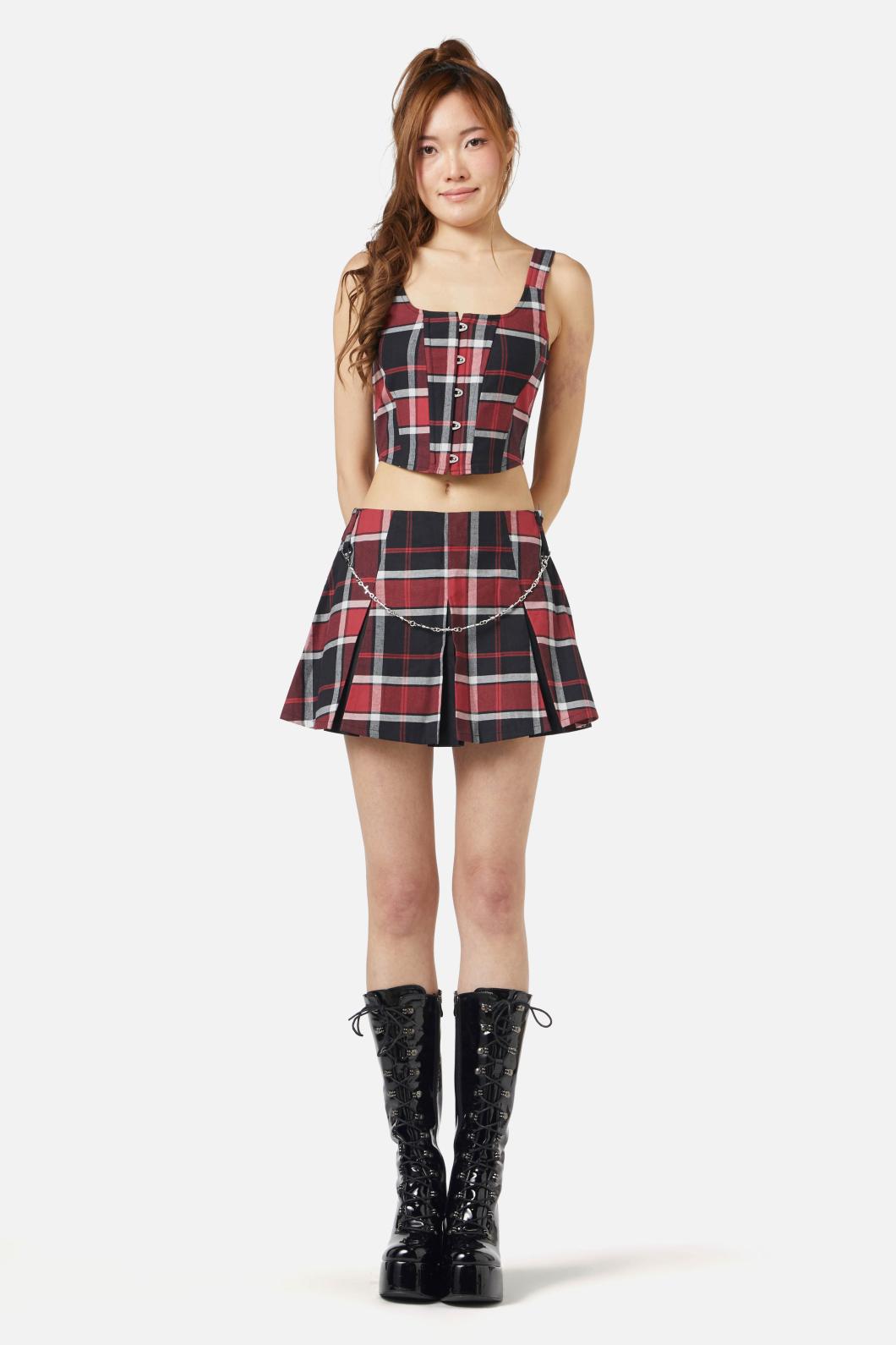 Black Friday - Ursula Tartan Corset - black-red