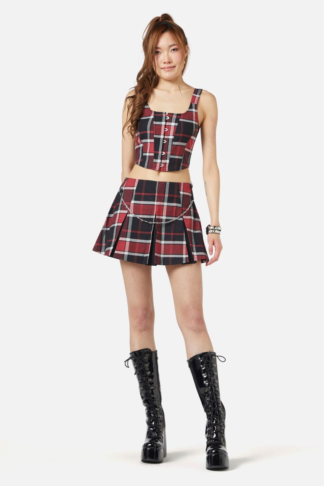 Black Friday - Ursula Tartan Corset - black-red